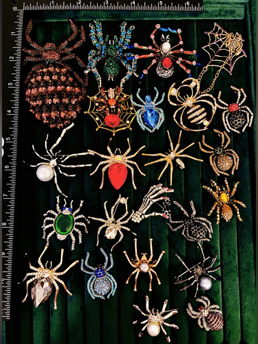 Lot 23 Pc Spider Brooch Pin Set Rhinestone Web Halloween Bug Jewelry